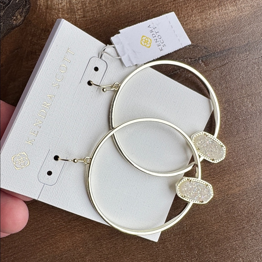 Kendra Scott Gold Hoop Earrings with White Accent - Picture 2 of 8